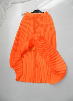⛔✅красивая яркая юбка кислотно оранжевая полупрозрачный шифон плисе7 фото