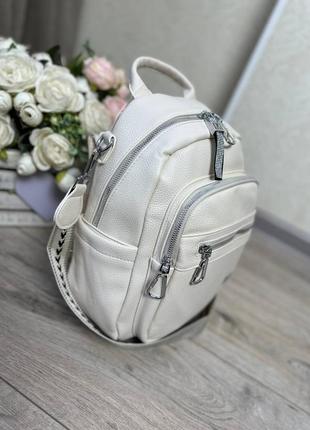 Женский шикарный и качественный рюкзак сумка для девушек из эко кожи крем3 фото