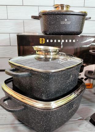 Набір каструль казанів із мармуровим антипригарним покриттям edenberg eb-3986 набір кухонного посуду 5 предметів5 фото