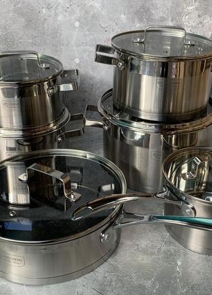 Набір кухонного посуду із нержавіючої сталі 12 предметів edenberg eb-4067 набір каструль для індукційної плити9 фото
