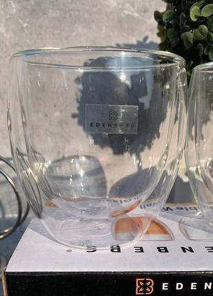 Набір скляних стаканів з подвійними стінками 250мл edenberg eb-19512 склянку з подвійною стінкою для кави та чаю3 фото