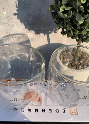 Набір скляних стаканів з подвійними стінками 250мл edenberg eb-19512 склянку з подвійною стінкою для кави та чаю8 фото