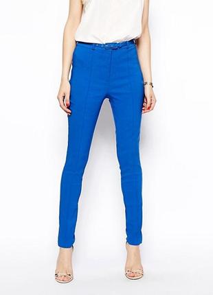 Asos petite асос штаны брюки с высокой талией синие ультрамарин  кобальт цвет с поясом4 фото