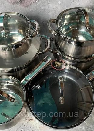 Набор кухонной посуды из нержавеющей стали 12 предметов edenberg eb-3720 набор кастрюль для индукционной плиты2 фото