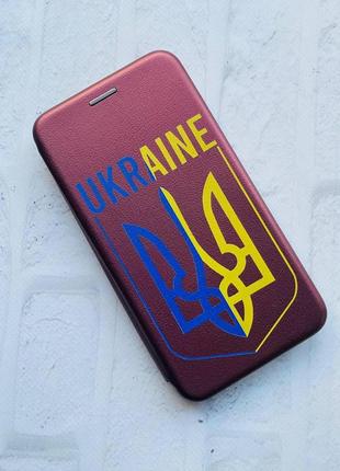 Чехол-книжка с рисунком для xiaomi redmi note 8 pro бордовый :: тризуб (патриотический принт 254)2 фото