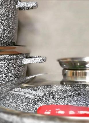 Набір каструль казанів із гранітним антипригарним покриттям edenberg eb-8040 набір кухонного посуду 14 предметів5 фото