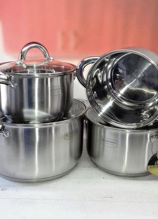 Набор кухонной посуды из нержавеющей стали 8 предметов edenberg eb-4003 набор кастрюль для индукционной плиты5 фото