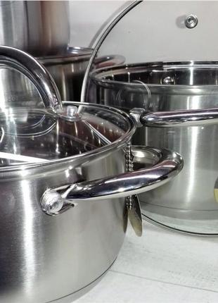Набор кухонной посуды из нержавеющей стали 8 предметов edenberg eb-4003 набор кастрюль для индукционной плиты8 фото