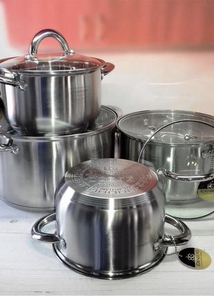 Набор кухонной посуды из нержавеющей стали 8 предметов edenberg eb-4003 набор кастрюль для индукционной плиты10 фото