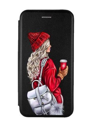 Чехол-книжка с рисунком для xiaomi redmi note 13 5g чёрный :: девушка с рюкзаком (принт 9)