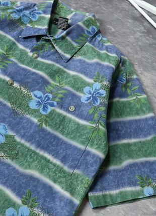 Винтажная гавайская футпринт рубашка с 90х. синяя зеленая море цветы волны. american vintage y2k ретро серф гавайка stussy dickies3 фото