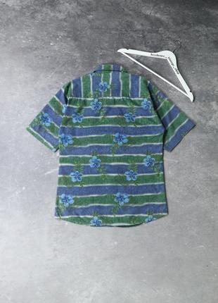 Винтажная гавайская футпринт рубашка с 90х. синяя зеленая море цветы волны. american vintage y2k ретро серф гавайка stussy dickies9 фото