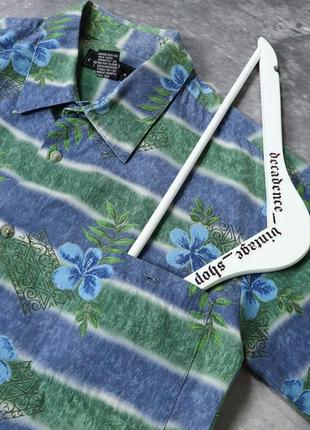 Винтажная гавайская футпринт рубашка с 90х. синяя зеленая море цветы волны. american vintage y2k ретро серф гавайка stussy dickies4 фото