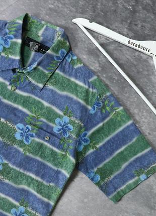 Винтажная гавайская футпринт рубашка с 90х. синяя зеленая море цветы волны. american vintage y2k ретро серф гавайка stussy dickies5 фото