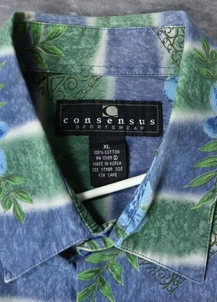 Винтажная гавайская футпринт рубашка с 90х. синяя зеленая море цветы волны. american vintage y2k ретро серф гавайка stussy dickies6 фото