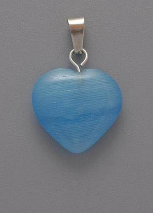 Кулон сердце кошачий глаз синий d-15х16х5мм+- l-23мм+-