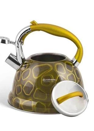Чайник зі свистком 3 л із неіржавкої сталі edenberg eb-1910 чайник для індукційної плити жовтий5 фото