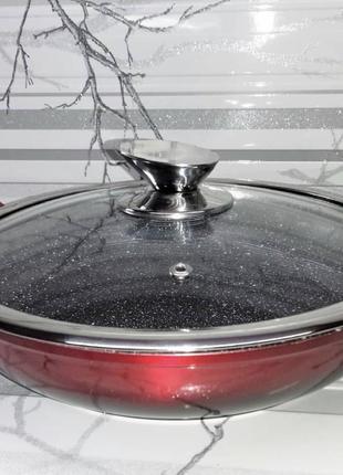 Сковорода с антипригарным мраморным покрытием 28см edenberg eb-3340 сковорода для индукционной плиты с крышкой3 фото
