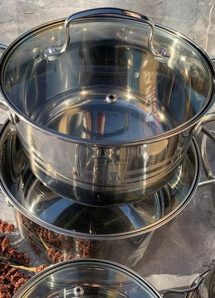 Набор кухонной посуды из нержавеющей стали 10 предметов edenberg eb-4074 набор кастрюль для всех видов плит3 фото