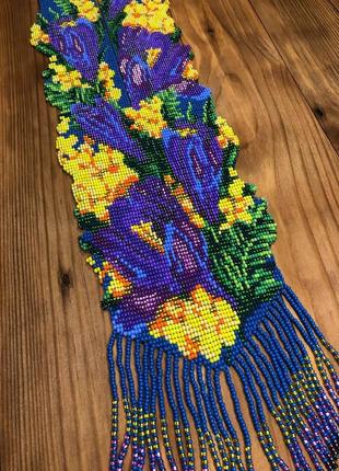 Гердан женский из бисера "крокус с мимозами"