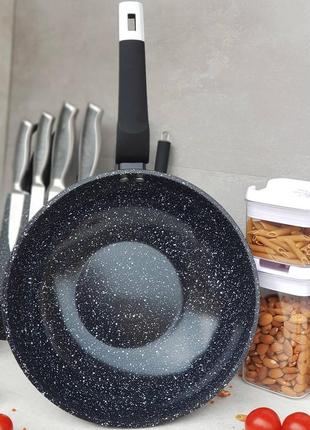 Сковорода wok з гранітним антипригарним покриттям 3.0л 26см edenberg eb-4129 сковорода вок з індукційним дном4 фото
