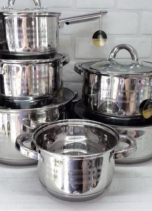 Набор кухонной посуды из нержавеющей стали 12 предметов edenberg eb-4012 набор кастрюль для всех видов плит3 фото