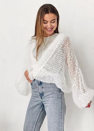Кардиган оверсайз ручної вʼязки мохер
