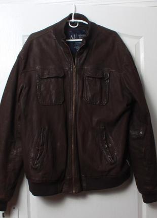 Мужская куртка кожаная бомбер armani jeans3 фото