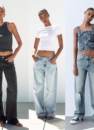 Голубі джинси zara wide leg середня посадка широкі рівні прямі3 фото