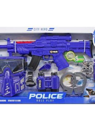 Поліцейський набір  p 12 /13 автомат зі світлозвуковими ефектами, пістолет зі звуком, кобура, свисток,