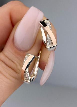 Срібні жіночі сережки з золотими пластинами 0047