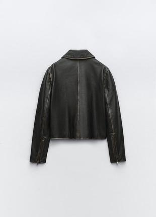 Zara шкіряна куртка з вінтажним ефектом, вінтажна косуха, шкірянка, сорочка з натуральної шкіри7 фото