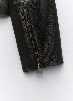 Zara шкіряна куртка з вінтажним ефектом, вінтажна косуха, шкірянка, сорочка з натуральної шкіри9 фото