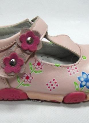 Детские кожаные туфли для девочки тм b&g, размер 22(14.0см) розовые.