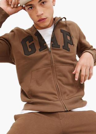 Толстовка gap logo zip hoodie brown 546879261