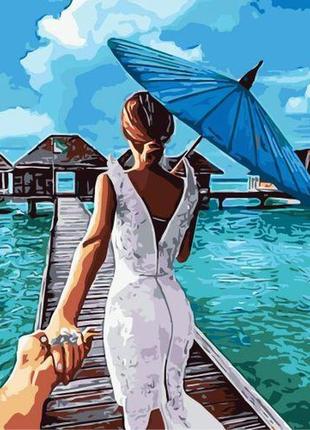 [0159] картина по номерах 0159 орт цв. дівчина з блакитним парасолькою 40*50