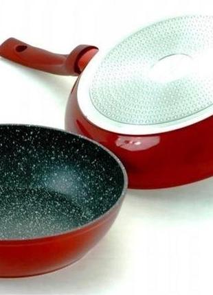 Набор посуды из 15 предметов edenberg с мраморным покрытием красный1 фото