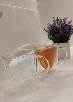 Набір з 2х скляних чашок з подвійними стінками 250мл edenberg4 фото