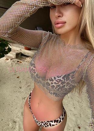 Трендовий топ сітка в камінцях zara s