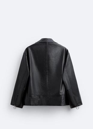 Zara шкіряна куртка оверсайз у байкерському стилі, шкірянка, косуха, кожанка8 фото
