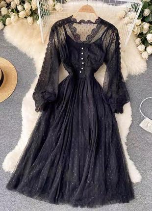 Черное ажурное платье в винтажном стиле с м