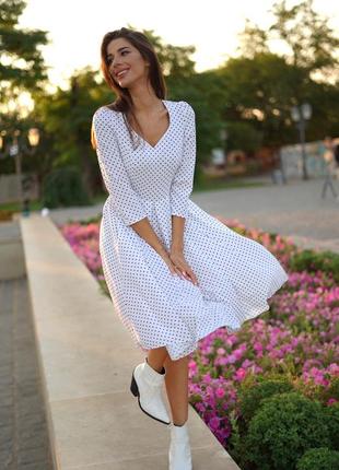 Платье - миди белое в горошек 🤍 5541 фото