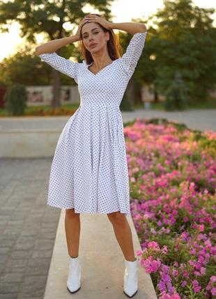 Платье - миди белое в горошек 🤍 5548 фото