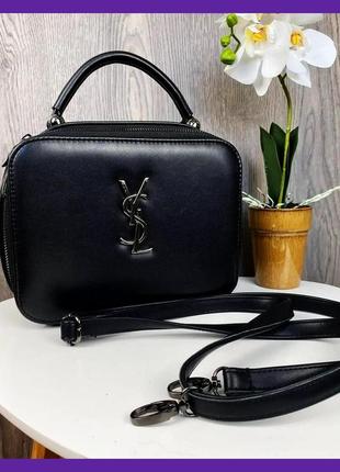 Качественная женская мини сумочка клатч ysl черная экокожа, стильная сумка на плечо