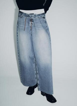 Zara широкі джинси із ременем, штани, брюки6 фото