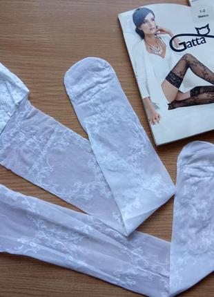 Элегантные белые чулки с нежным узором р. 1/2 gatta lavinia на силиконе