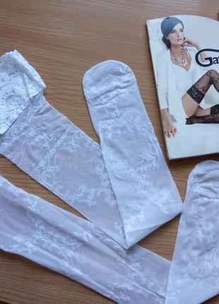 Элегантные белые чулки с нежным узором р. 1/2 gatta lavinia на силиконе