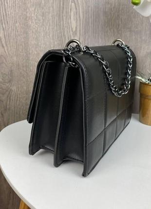 Модная женская мини сумочка клатч черная стеганая, сумка на плечо эко кожа3 фото