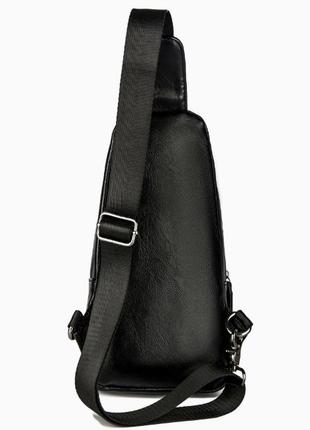 Красивая классическая мужская сумка бананка на грудь барсетка на плечо кросс боди черная экокожа3 фото