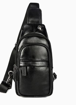 Красивая классическая мужская сумка бананка на грудь барсетка на плечо кросс боди черная экокожа5 фото